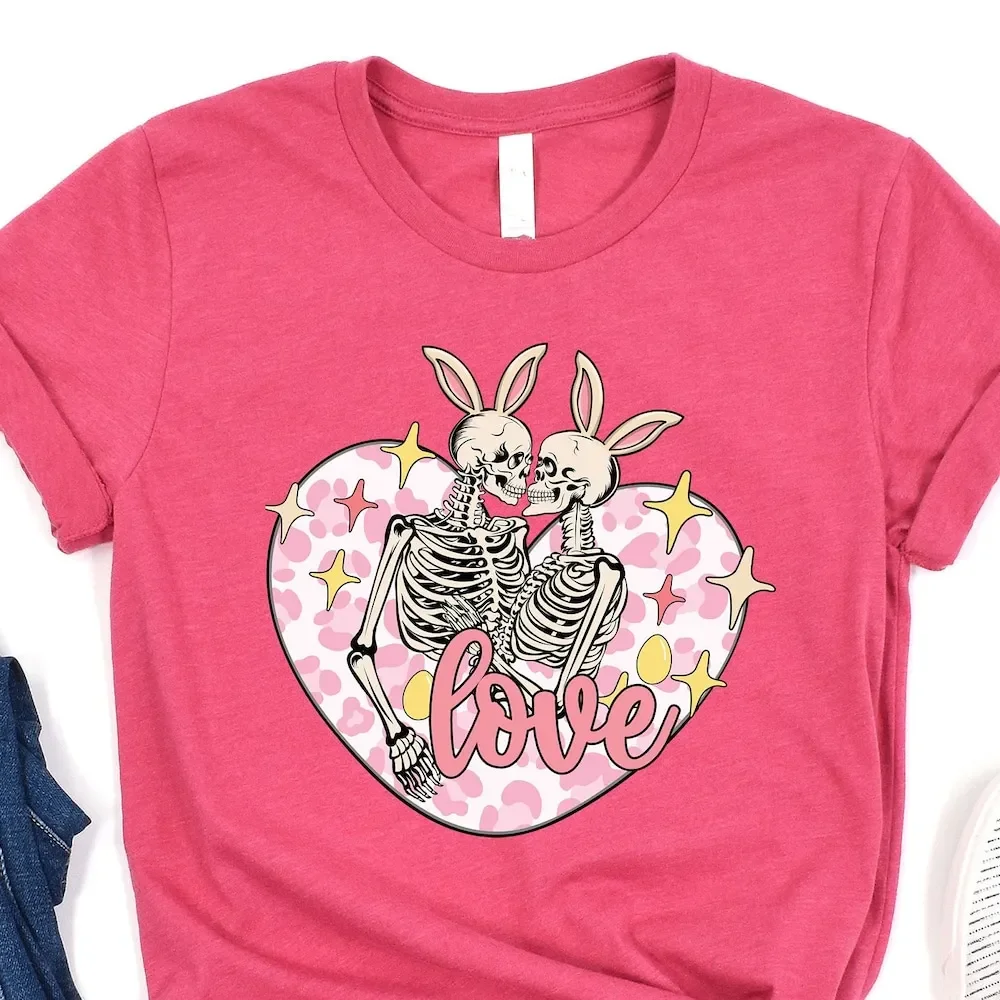 Skeleton Easter T Shirt Matching Couple Cute Happy Bunny Ear