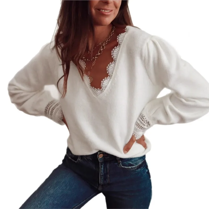 الخريف أنيقة المرأة البلوز سترة عصرية بلون الدانتيل الربط طويلة الأكمام فضفاضة سترة عادية التنقل