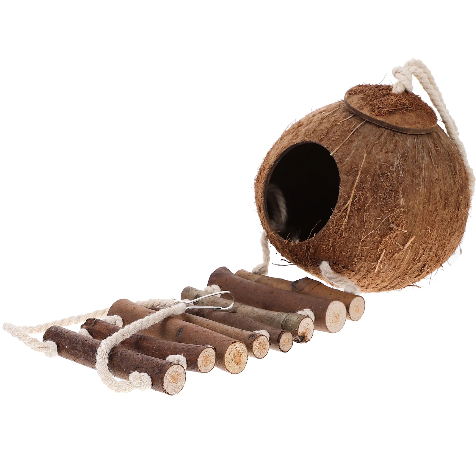 

Hermit Crab Habitat Coconut Shell Cave Ladder Hanging Safe Reusable Longlasting Decorative Reptile Hideout Terrarium