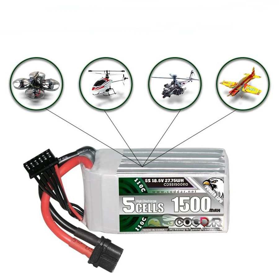 

CD5S1500110 1500MAH 5S 18.5V 110C Model Airplane 3-inch Bypass Traverser Rechargeable Lithium Battery Pack