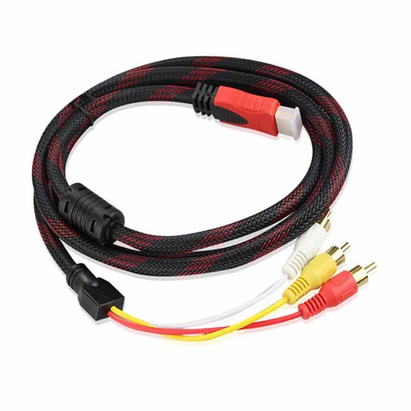 1.5M HDMI-compatible to 3RCA Cable Splitter Braid Ypbpr Convert AV Cord with Magnetic Ring HD Audio Video Wire Cable Splitter