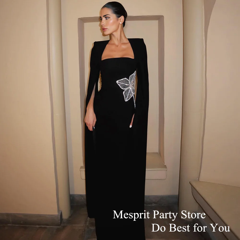 

Elegant Saudi Arab Evening Dress vestidos de noche Square Neck Full Sleeves Beading Sequined Sheath Party Gown for Weddings