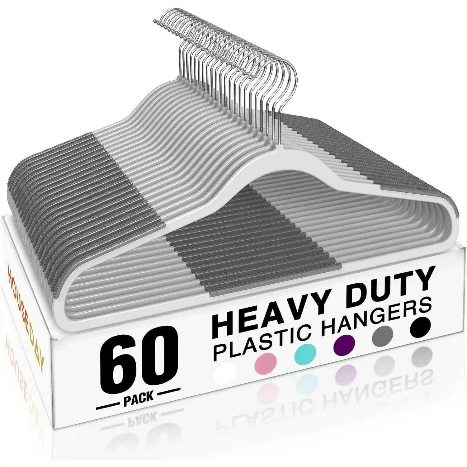

Heavy Duty Plastic Hangers 60 Pack, Non Slip Clothes Hangers with Rubber Pads and 360° Hook, Thin 0.2 Inch Space Saving Coat