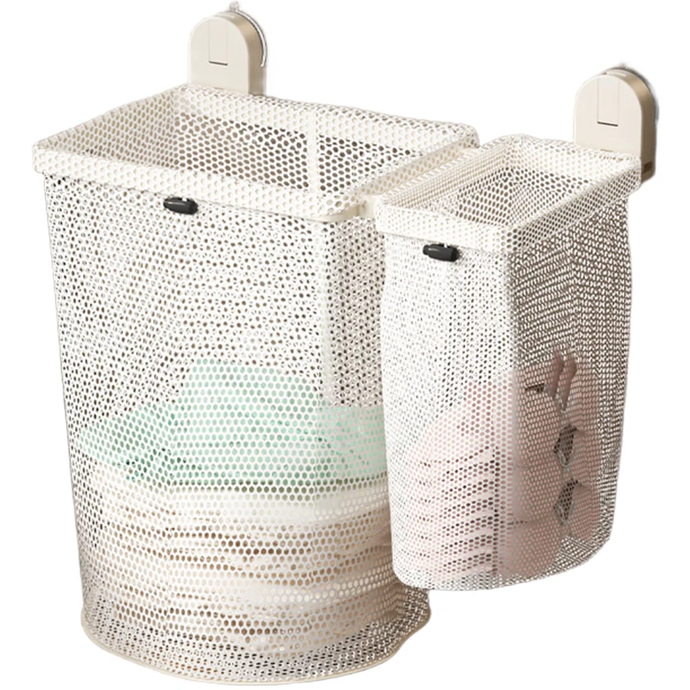 Foldable Wall Mounted Laundry Basket with Suction Cup Design Large Capacity Breathable Mesh Storage Organizer for Home
