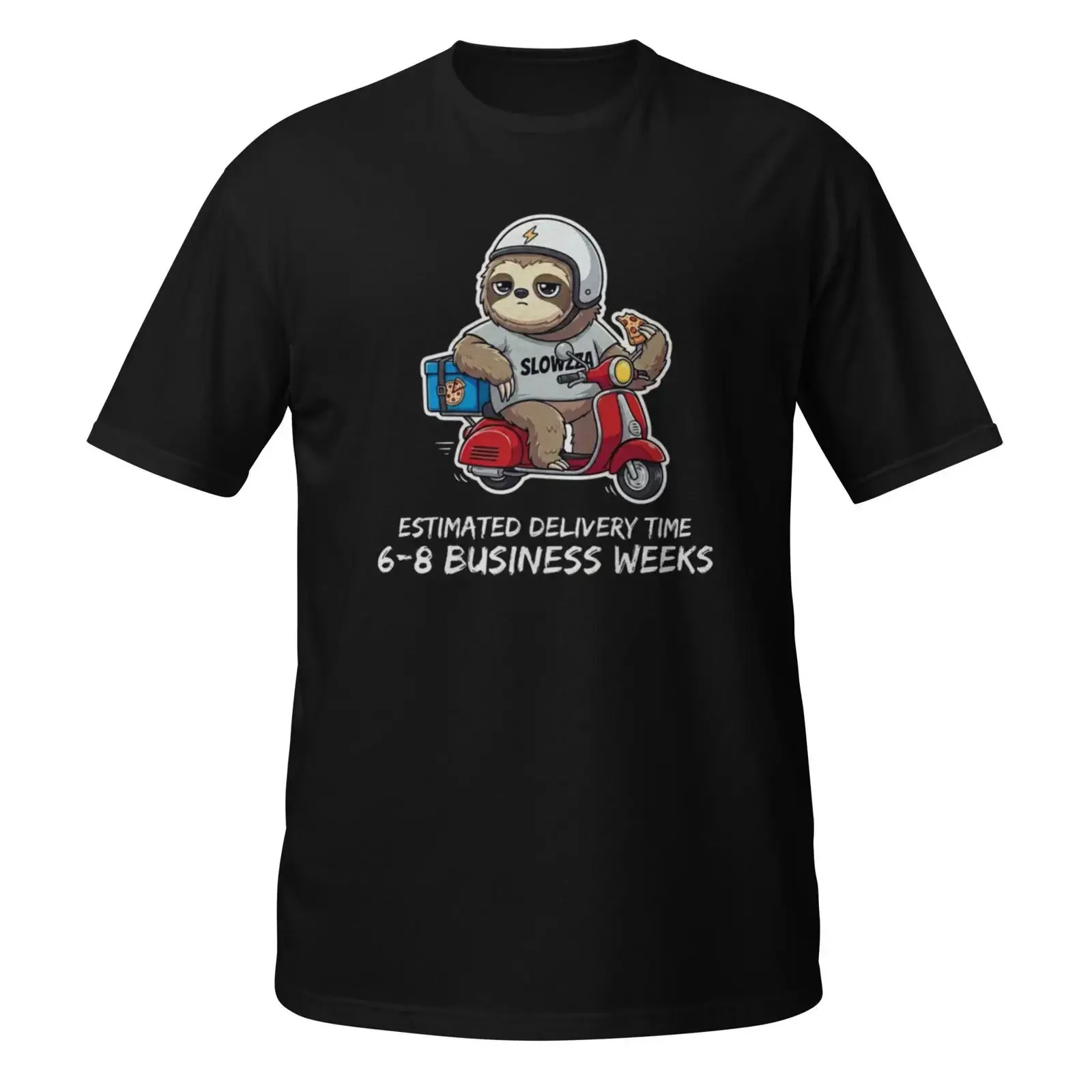 Sloth Pizza Delivery T Shirt Funny Slowzza Scooter Lover  vintage Washed streetwear Soft fashion Stretched