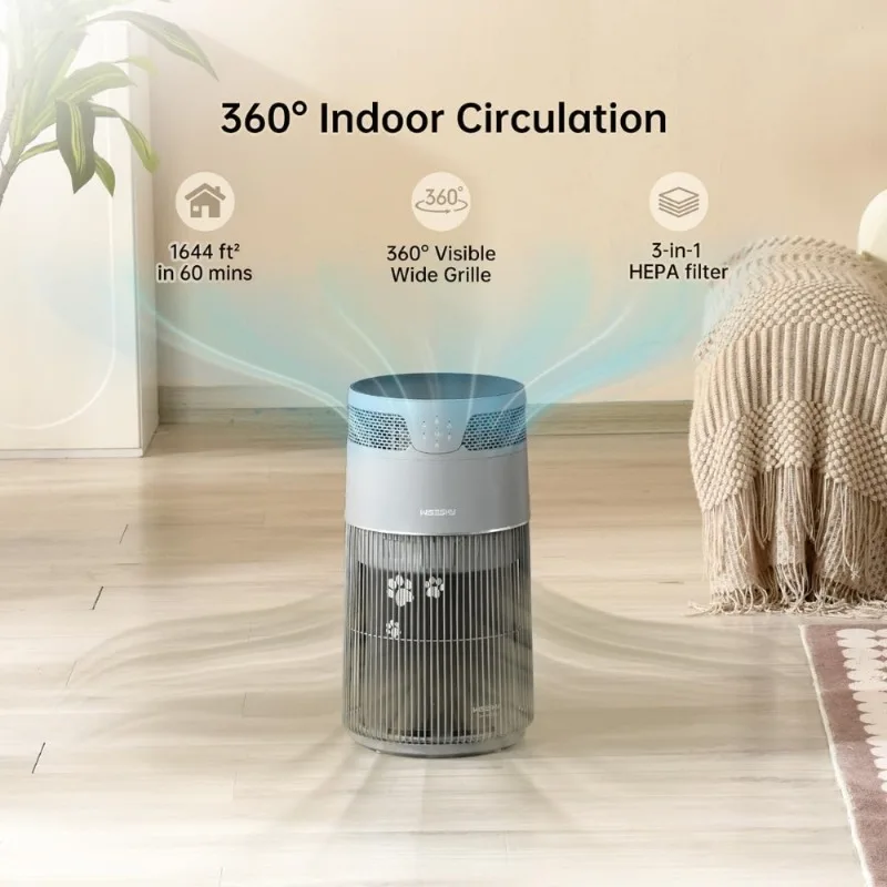 تمت ترقيته بالكامل - منقي هواء للحيوانات الأليفة، فلتر HEPA 3 في 1 لشعر القطط والروائح والغبار، لغرفة المنزل الكبيرة، حتى 1644 قدمًا 2، هادئ #6