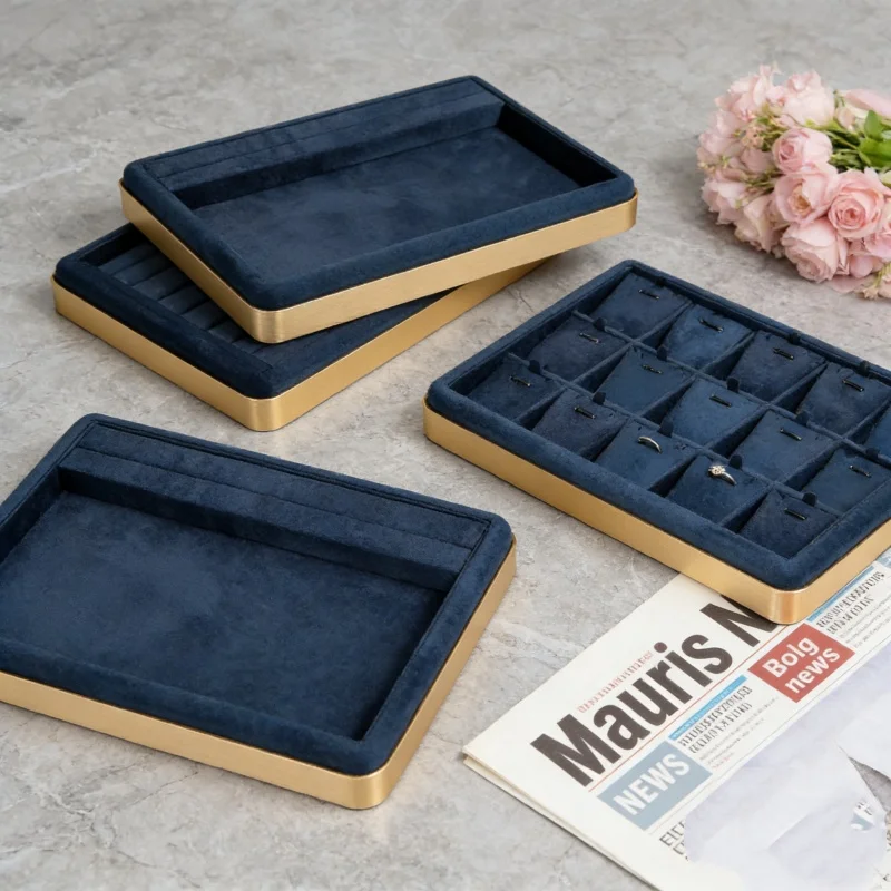 Premium Metal Frame Jewelry Display Tray, 6-Compartment Earring Ring Necklace Organizer, Pendant Storage Case for Boutique Shop