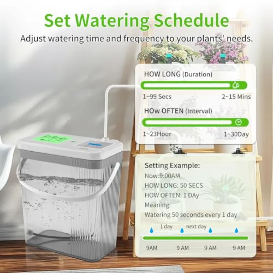 Indoor drip irrigation system for potted plants: 2-gallon tank white plastic touch night light + programmable timer self-wateri - view 4