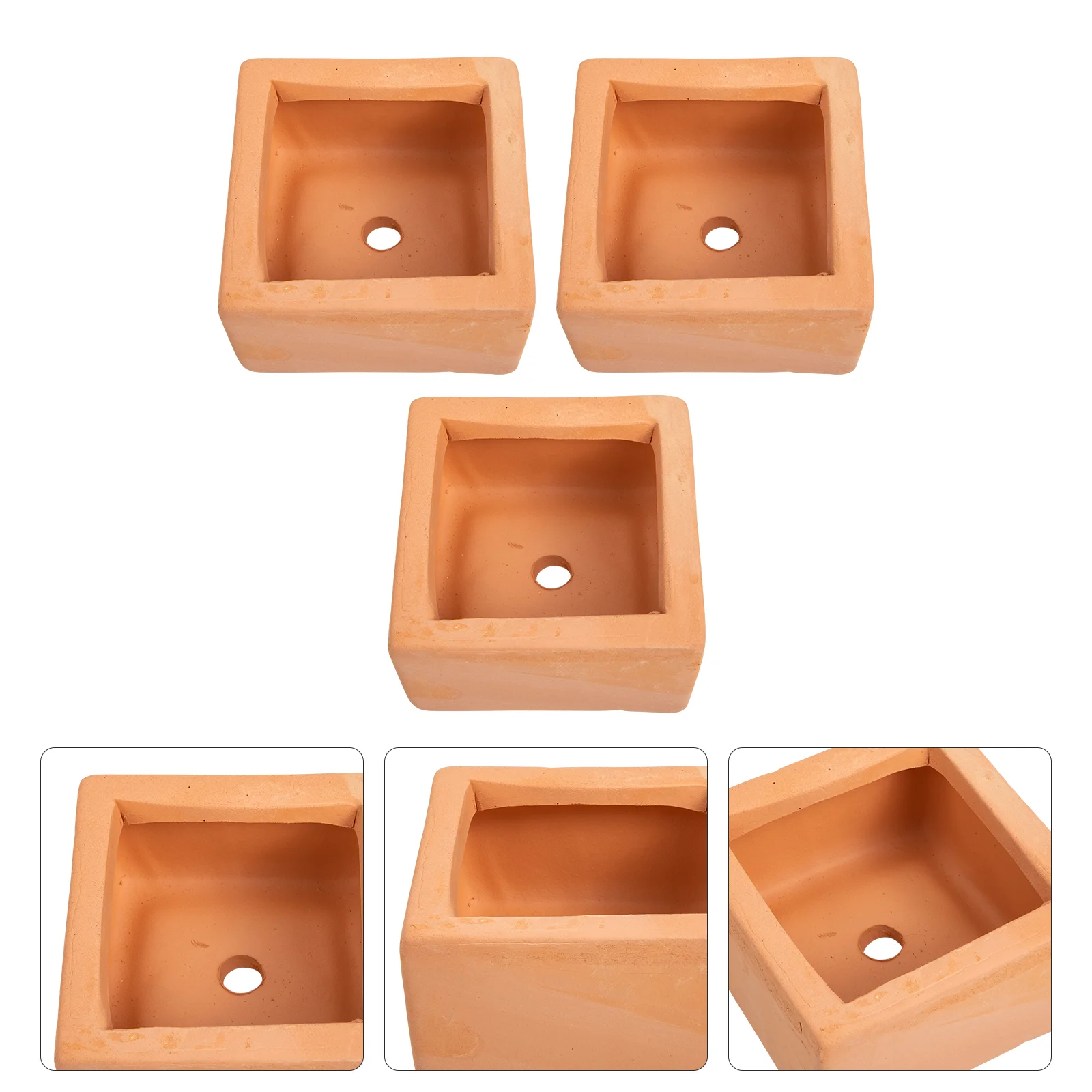 3 Pcs Decor Square Terracotta Flower Pot Succulent Container Succulents Chic Flowerpot Brown Plants Novel