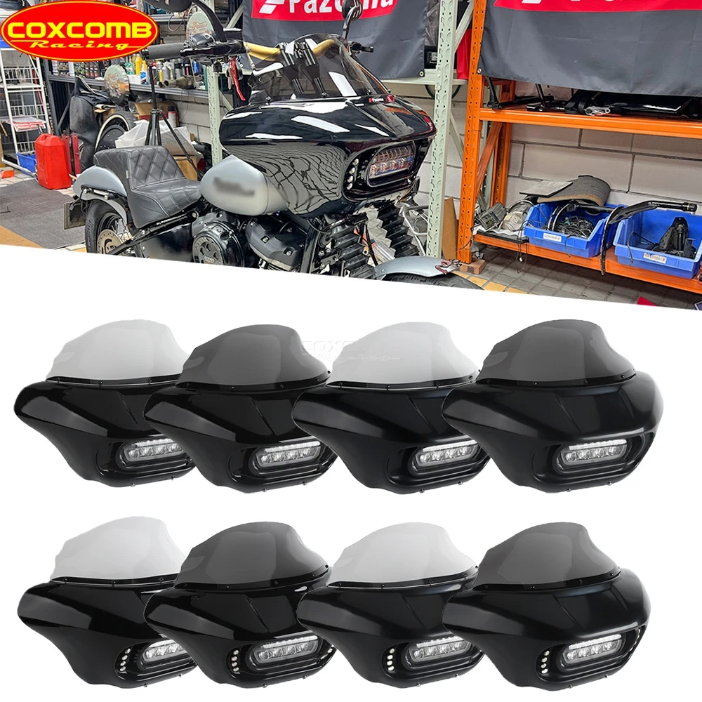 Front Cowl For Harley Softail Street Bob FXBB FXBBS Low Rider FXLR Motorcycle Headlight Fairing Windshield Bracket LED Headlamp