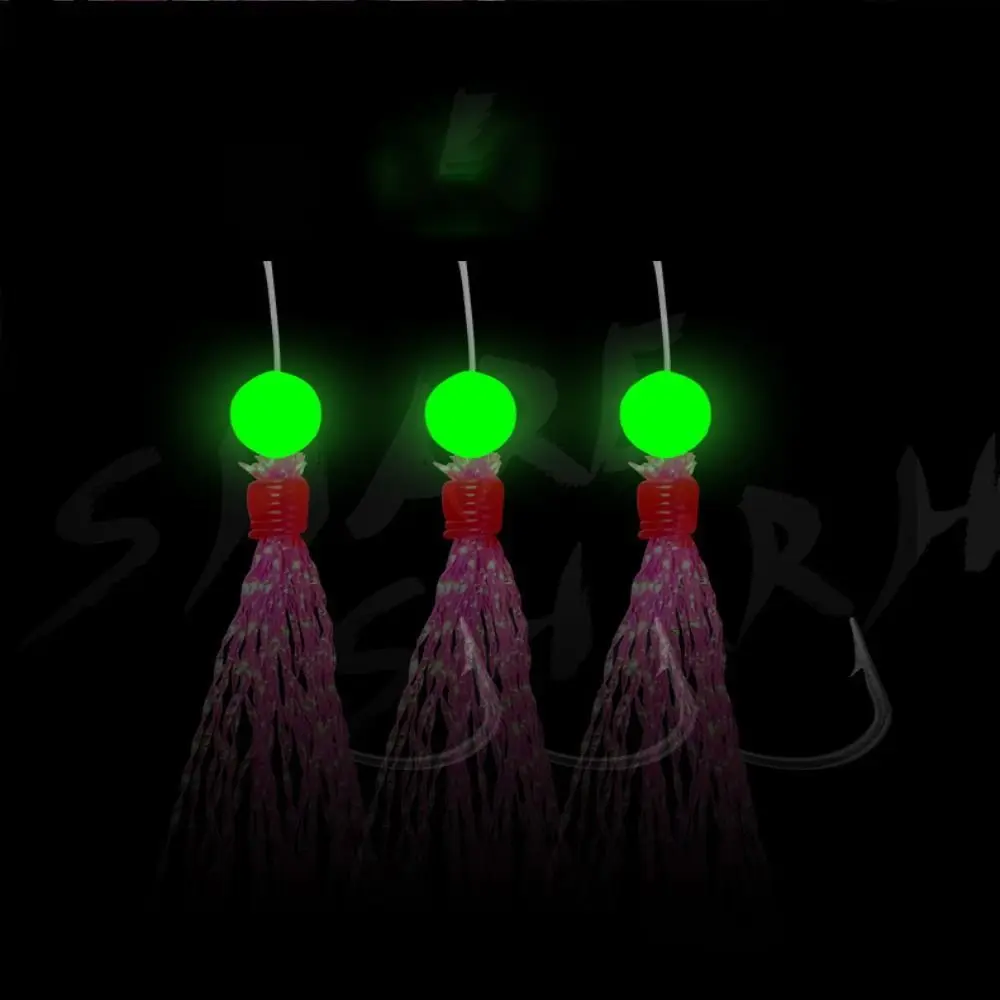 1 Pack (6pcs) Luminous Fishing Sabiki Flasher Rigs 6 Arm Hooks Red White Fish Skin Sea Freshwater Fishing Rigs With Swivel Snap