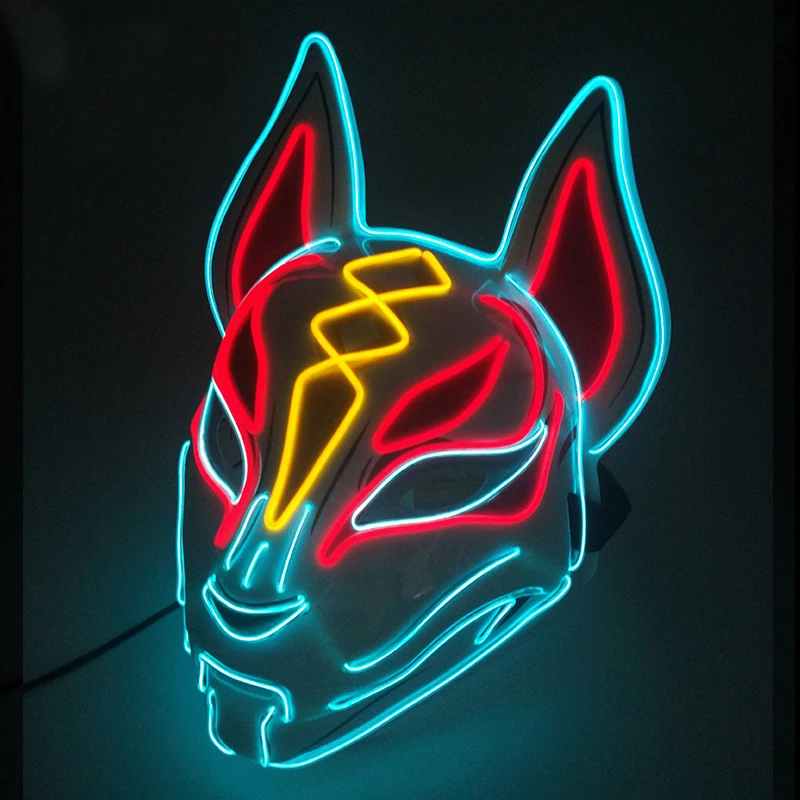 Halloween LED Fox Mask Full Face maschera luminosa incandescente Cosplay Party Supplies uomo donna Mascara Neon Light Mask Costume puntelli