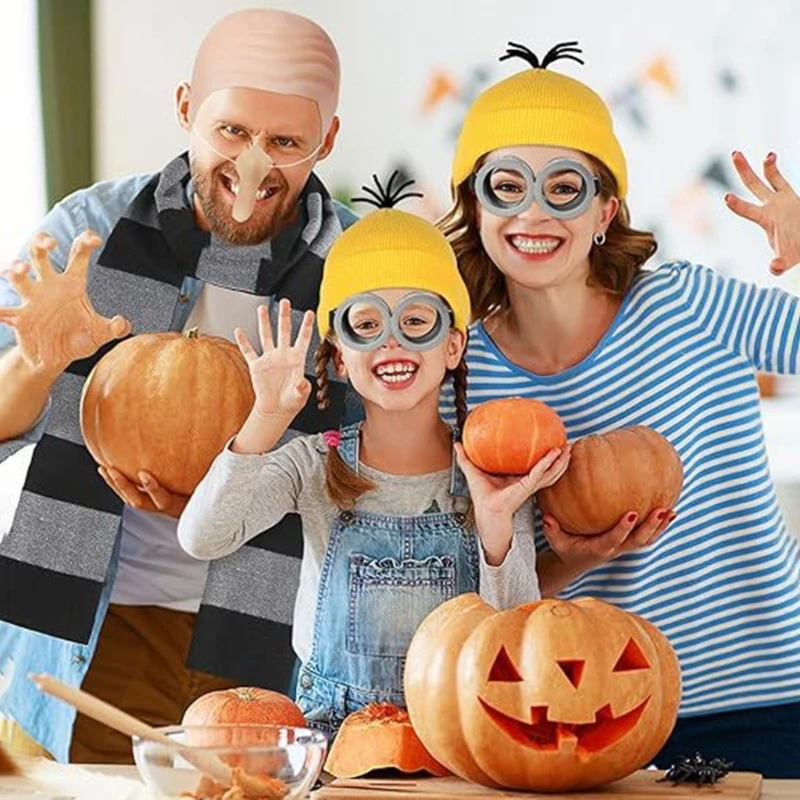 1Set schwarze und graue Schals mit falscher Nase und kahlen Kappen, kahle Mütze, Gru-Kostümset, Halloween-Kostümzubehör für