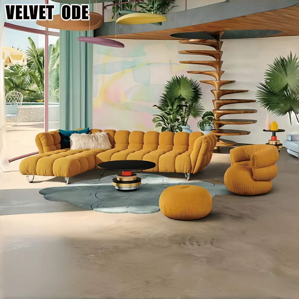 

Rectangular velvet fabric combination sofa, tufted design, high-density sponge filling, suitable for villa living room