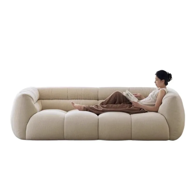 French retro cream style fabric sofa, small apartment chenille living room straight row designer creative medieval sofa