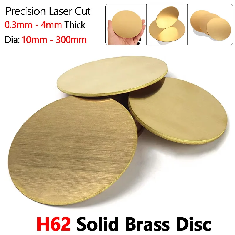 H62 Solid Brass Discs Circle Blanks Metal Round Sheets Plate Diameter 10-300mm Thickness 0.3-4mm Precision Laser Cut DIY Crafts