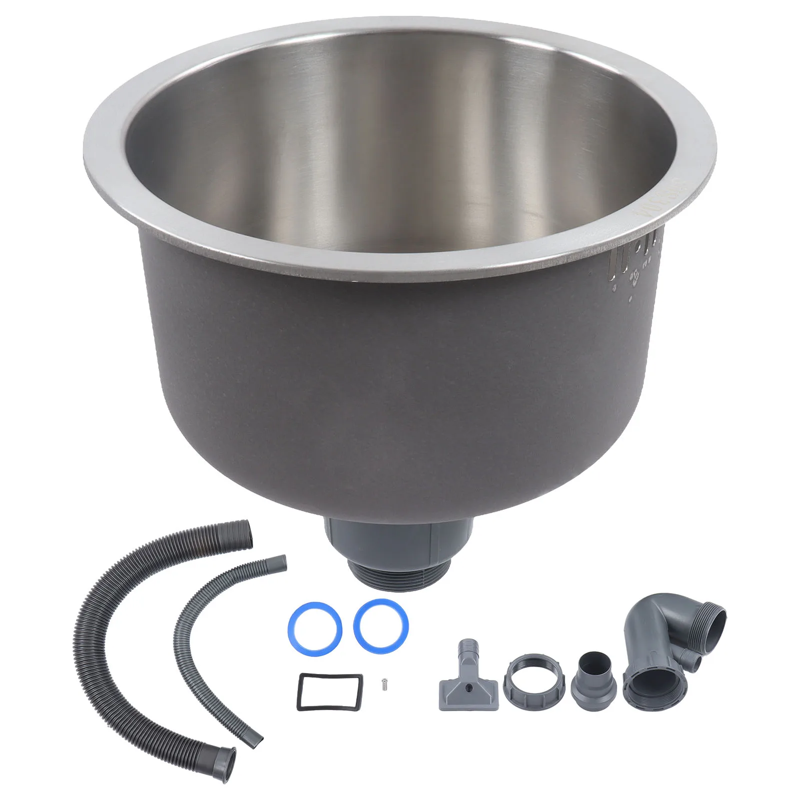 

Mini Round Kitchen Sink Stainless Steel Bar Round Basin with Drainpipe Fitting 30cm Diameter