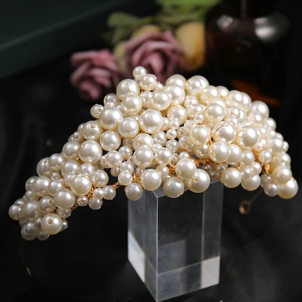 

Pearl Crown Headdress Hair Accessories Wedding Bridal Tiara Vintage Decorative Crown Bridesmaid Party Prom