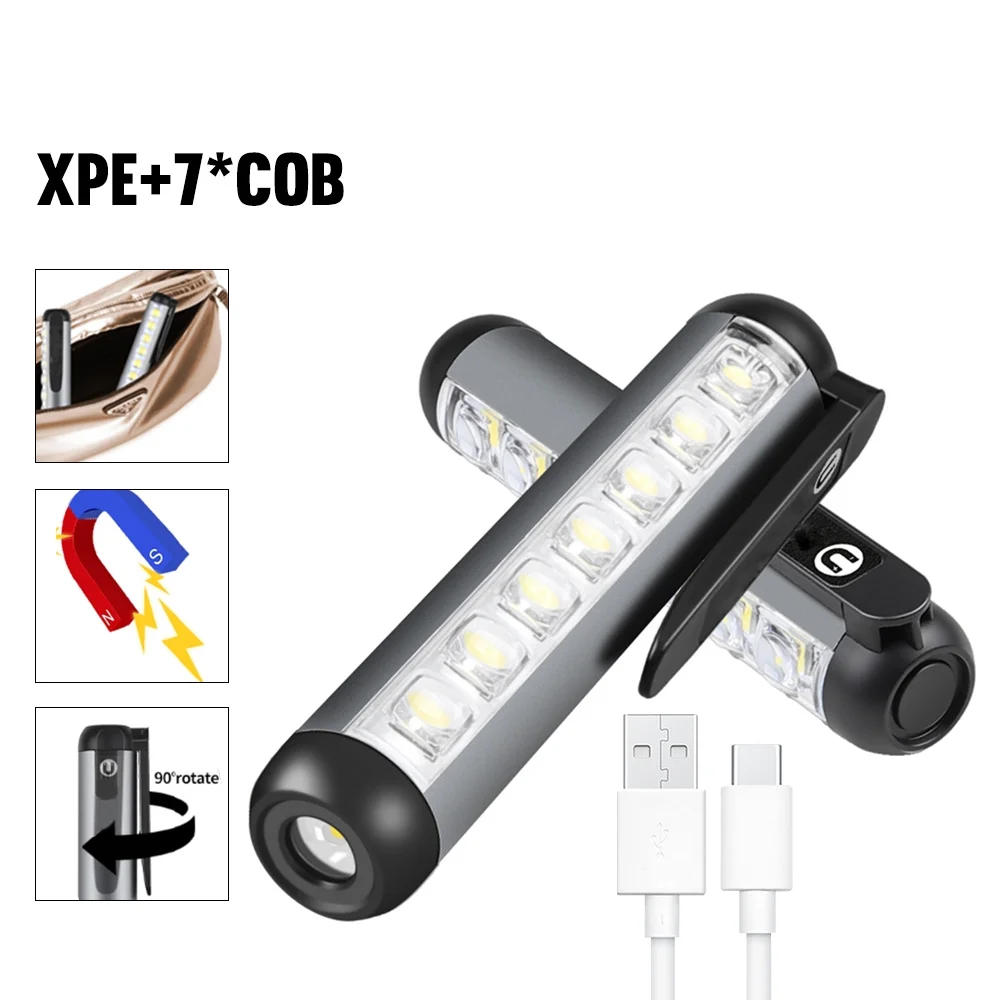 

3050 XPE COB Portable Mini Flashlight 300LM 50M Range 4 Modes Type-C Charging IPX4 Waterproof Working Torch With Magnetic