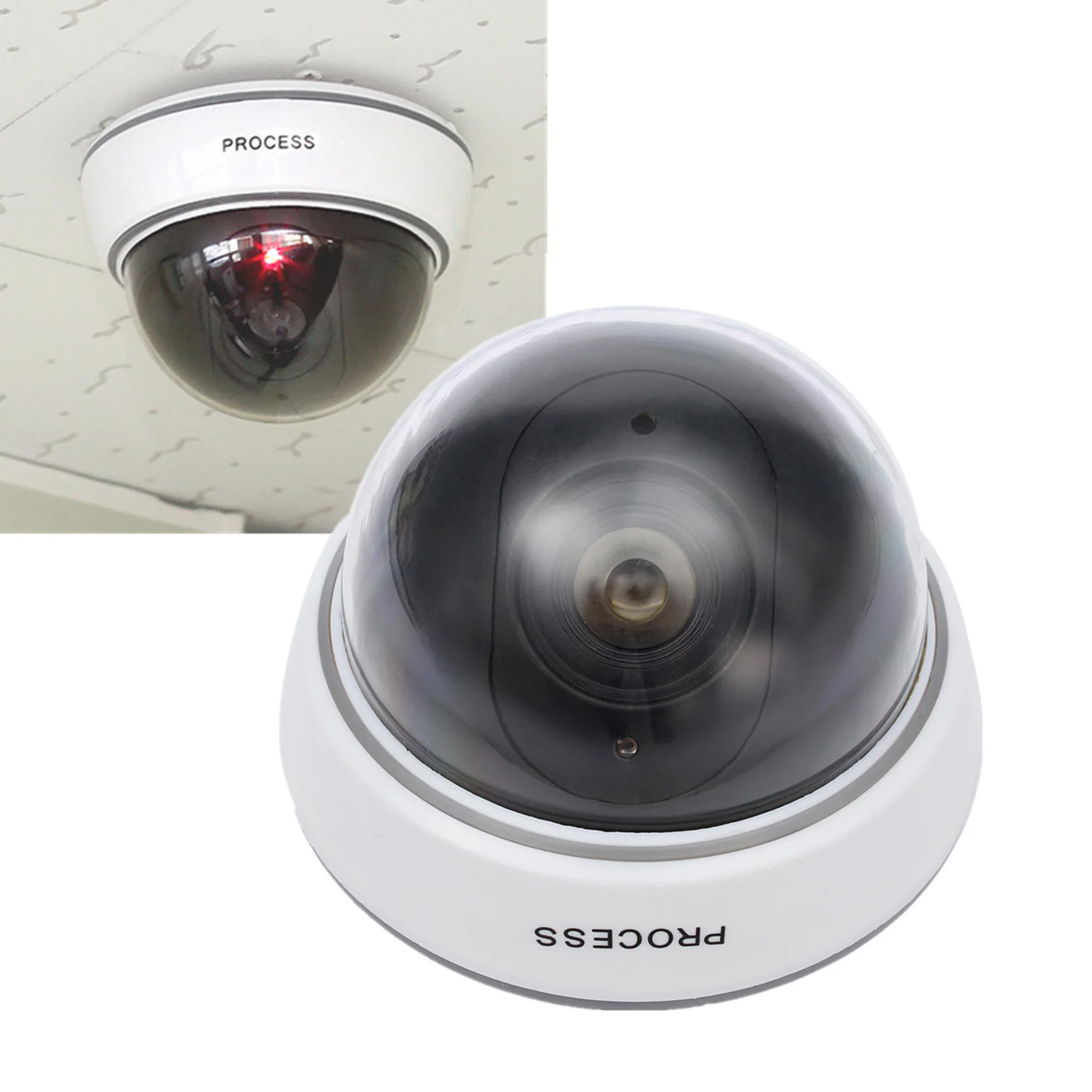 Simulation Camera Fake Dummy Dome Surveillance Security Camera Flashing Red Light (White) Realistic Simulation Camera