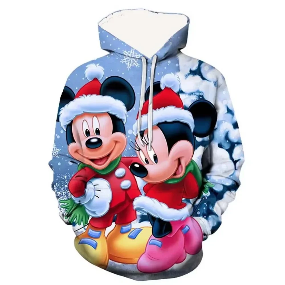Disney Minnie Mickey Mouse Christmas hoodie, casual hip-hop street sweatshirt, suitable for both men and women in autumn