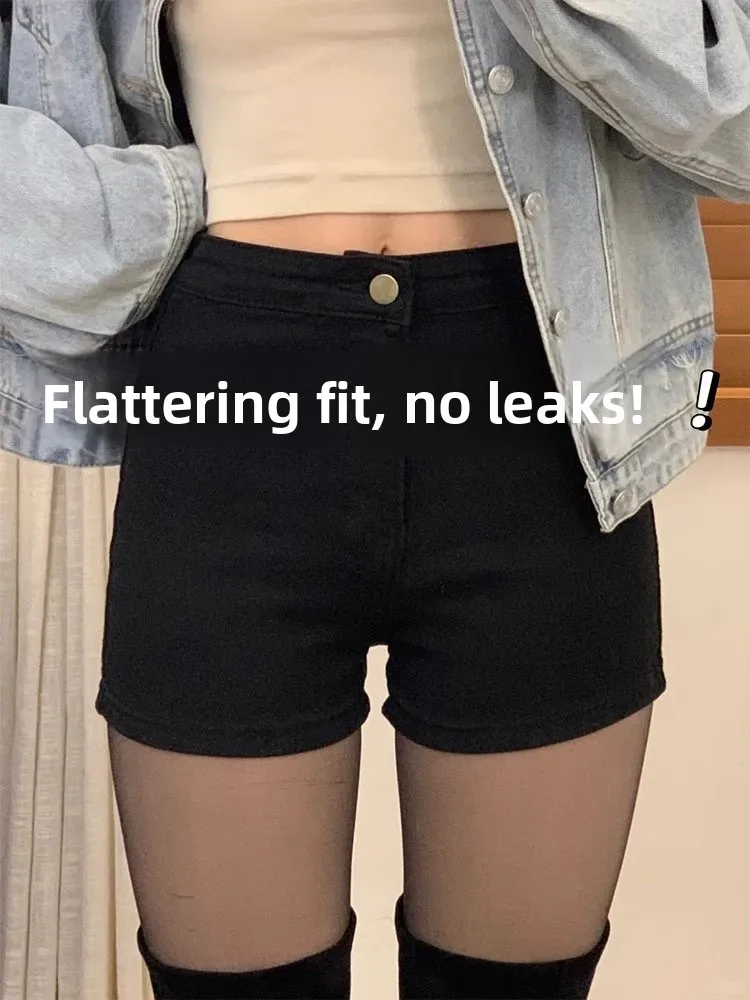 

plus Size High Waist American Style Denim Shorts Women's Spring Elastic Slimming Tight A-Line Hot Pants Casual Washed Jeans