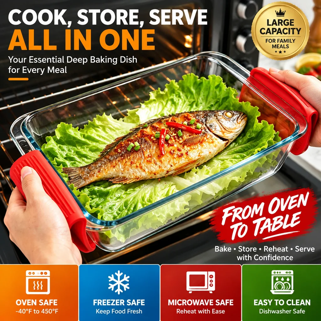 Oven Basics Large Capacity Toughened Glass Baking Dish Pan, Plate and Bakeware, Non-Stick Kitchen Tool for Cheese and Rice save