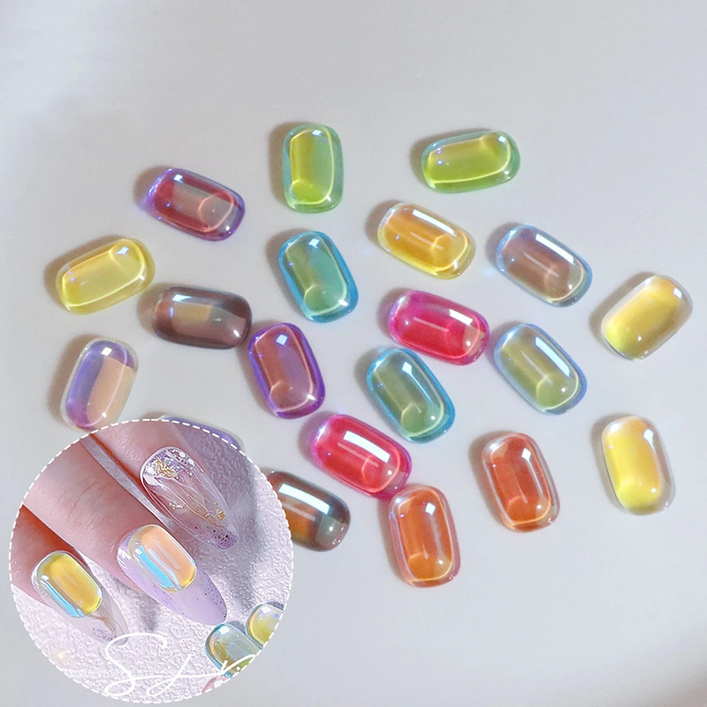 20pcs Ice Cube Shape Nail Art Charm 3D Aurora Crystal Strass Nail Rhinestones Decoration DIY Glass Nail Gem Accessories