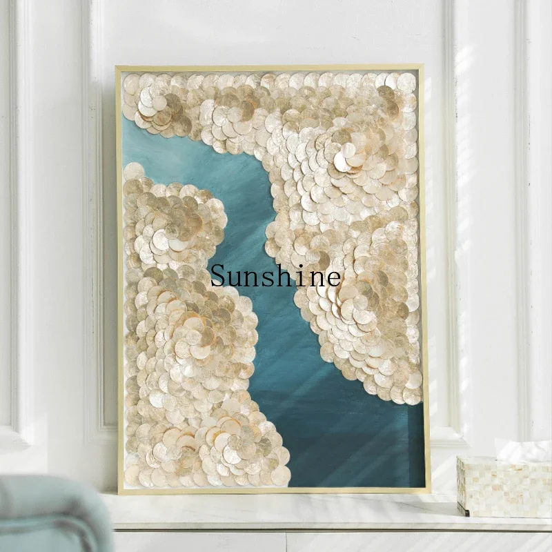 Light luxury simple shell decoration living room background oil painting, entrance high-end murals