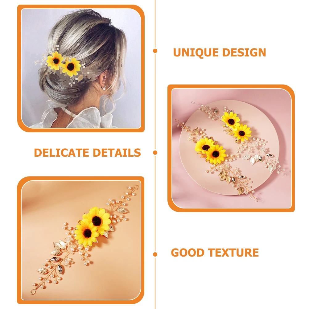 

Алмазная тиара, свадебная повязка на голову, цветочные аксессуары, головной убор феи для волос, женские свадебные шелковые тканевые ленты для девочек, подсолнух, цинковый сплав