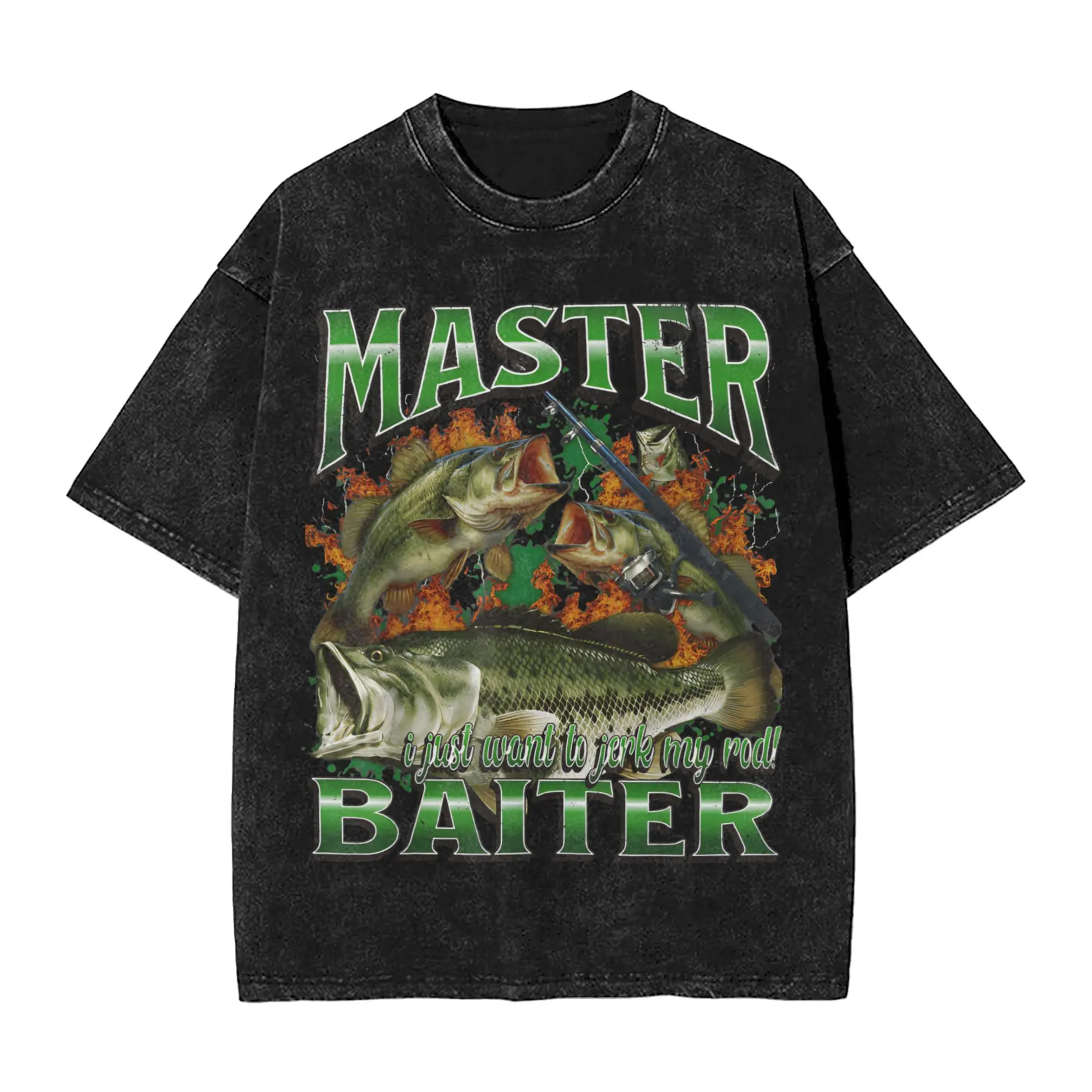 Harajuku Washed Shirts Master Baiter Funny Fishing  Merch Vintage T-Shirts High Street  Streetwear 100% Cotton Printed Tops Tees