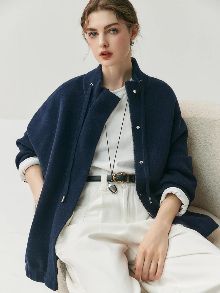 

High Quality Drawstring Thick Zipper Cardigan Autumn Winter Women's Casual Loose Sweater Soft Warm 100% Cashmere Knitwear Lazy