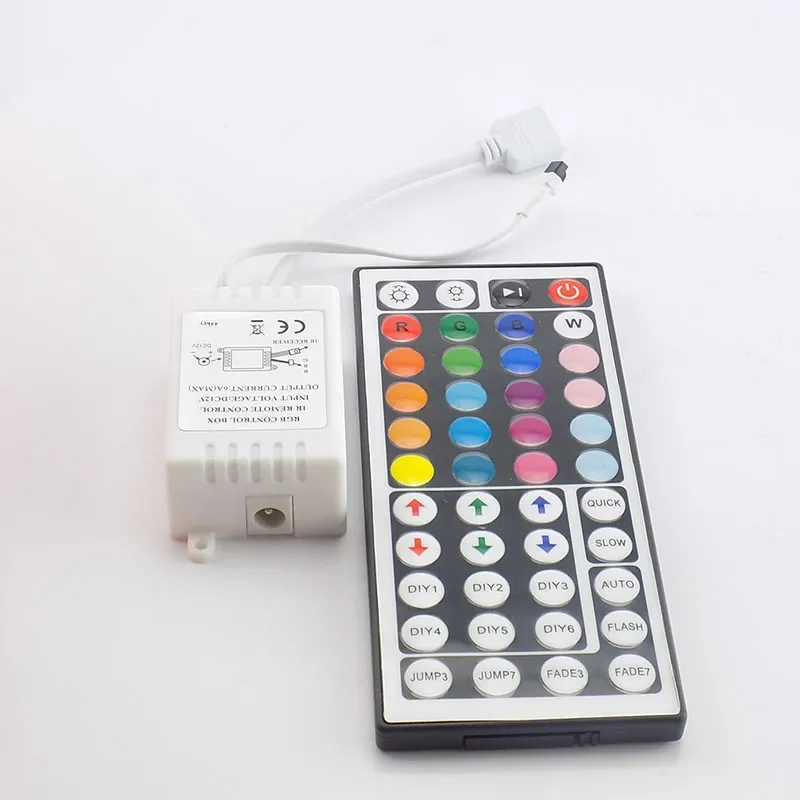 12V DC RGB LED Strip Controller for SMD 3528/5050/5730/5630/3014 Lights with 44 Key IR Remote - Mini DC12V, No Battery