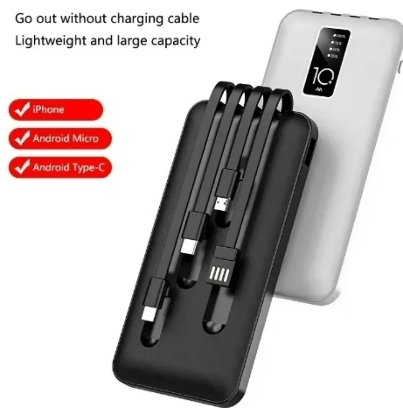 20000 MAh Power Bank 120W Super Fast Charging 4 Output 1 Input Built-in Cable Portable Battery Charger for IPhone Android