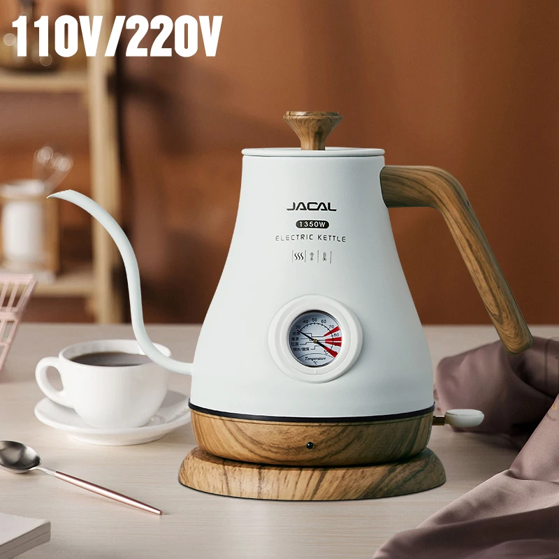 110 فولت/220 فولت غلاية كهربائية ريترو 1.0L معقوفة نحيلة الفم إبريق الشاي اليد المشروب إبريق قهوة 304 الفولاذ المقاوم للصدأ مع ميزان الحرارة