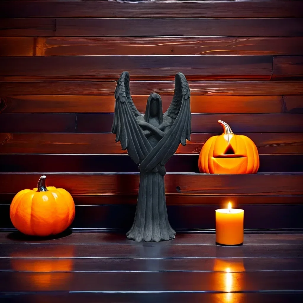 Halloween Dark Angel Statue Resin Crafts Ornament Guardian Angel Sculpture Home Office Desk Bookshelf Indoor Outdoor Decoration