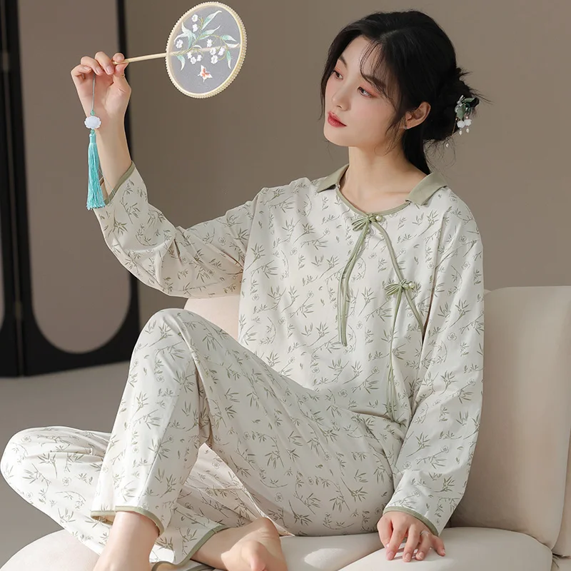 Winter sleepwear Cotton Women's pajamas Long Sleeve Round Neck pajamas set Casual Soft Sweet Female Pyjamas