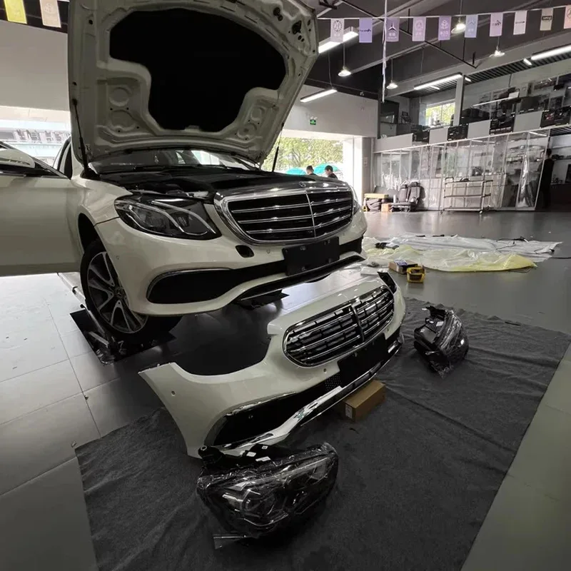 2016-20 طقم الجسم من الفئة E W213 نمط الأعمال ترقية المصد الأمامي والخلفي مصبغة المفسد من القديم إلى الجديد