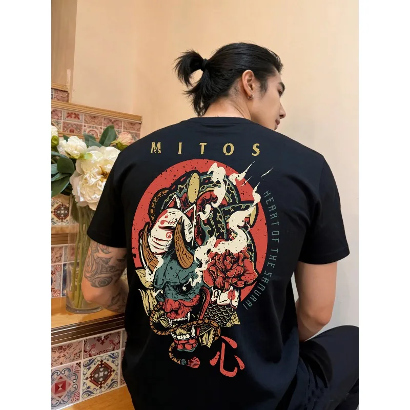 

Футболка с круглым вырезом из чистого хлопка в японском стиле Yokosuka Prajna Street Print Hyakki Night Walk, с короткими рукавами