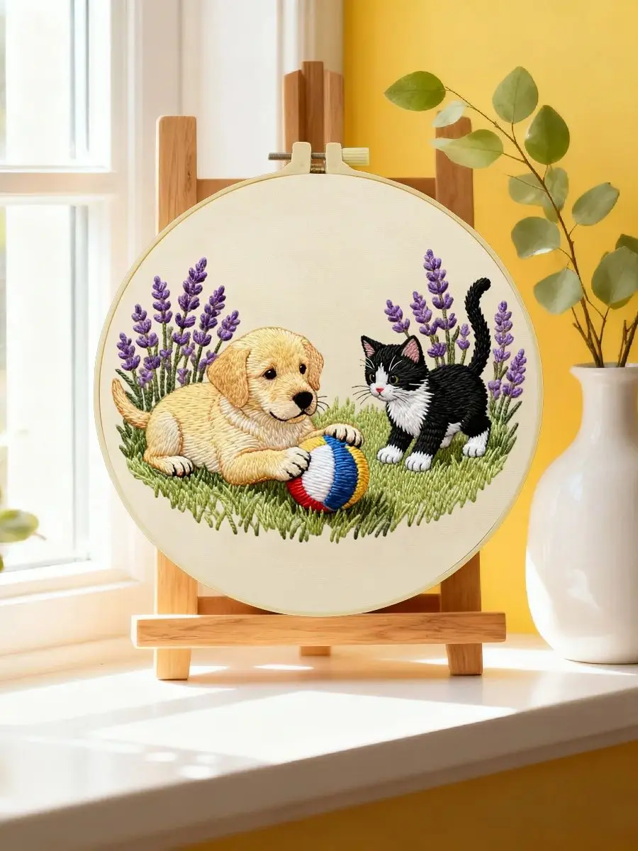 1 Stück 20X20CM/15X15CM 7,87/6,3 Zoll Hundestickerei-Starter-Kit DIY-Kit DIY-Stickerei-Set Handarbeiten Nadelkunst Heimdekoration – Detail 6