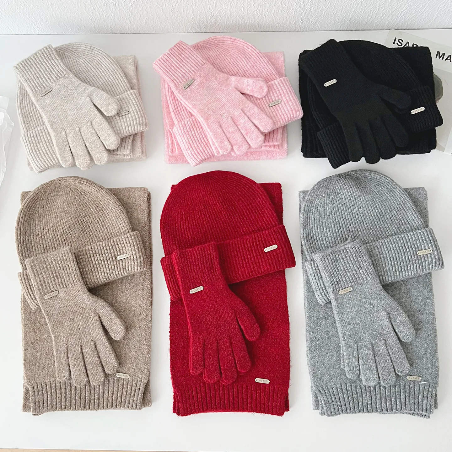 3 قطعة/المجموعة محبوك حلقة وشاح المرأة قبعة صوف الشتاء الدافئة الأوشحة قبعة الصلبة تصميم لينة الكشمير الباشمينا طوق وشاح للرقبة