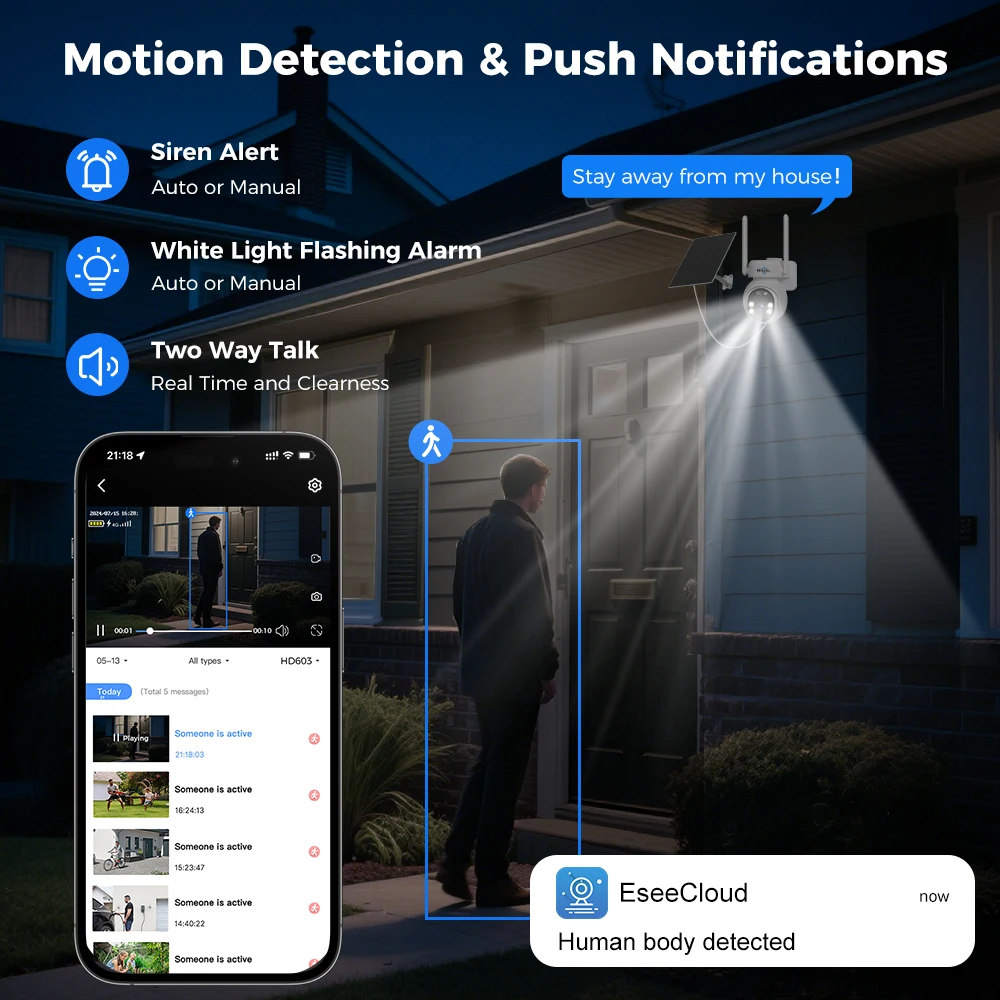 Hiseeu 4G Solar Camera 4MP Waterproof IP Camera Two-way audio PIR Human Detection P2P Night Vision With 9000mAh Battery Camera