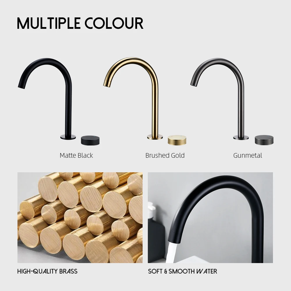 Matte Black Basin faucet  Single Knurled Knob Deck Mounted Widerspread Mixer Hot And Cold Sink Tap 2 Set Brass Restroom Mixer