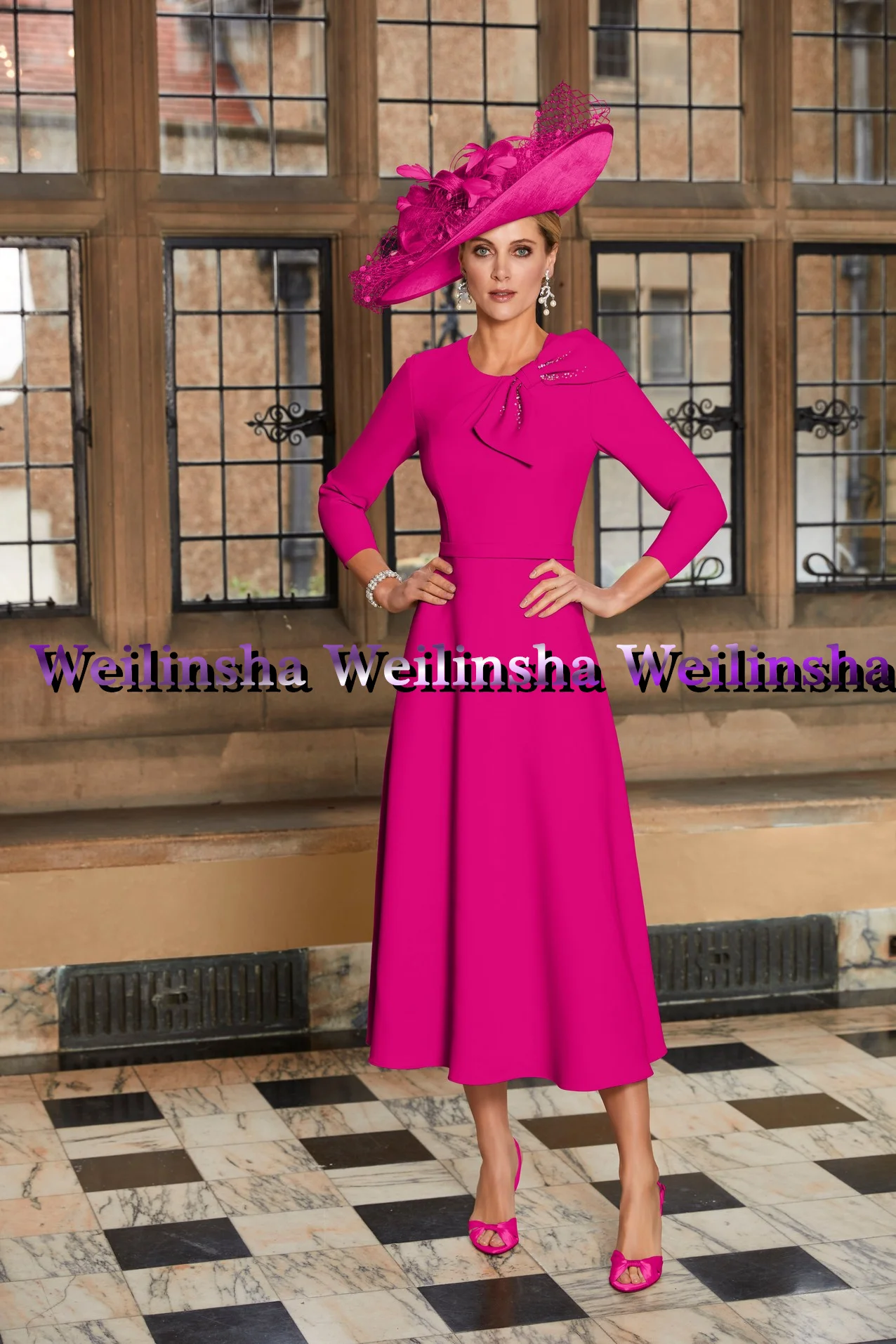 Weilinsha-Robe plissée pour la mère de la mariée, manches 2023, simple, ligne A, en jersey, robes de mariage, nouvelle collection 3/4