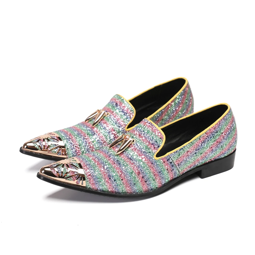 Fashion Pointed Toe Sequin Wedding Party Men Loafers Plus Size Club Slip on Male Flat Brogue Shoes Casual Business Dress Shoes