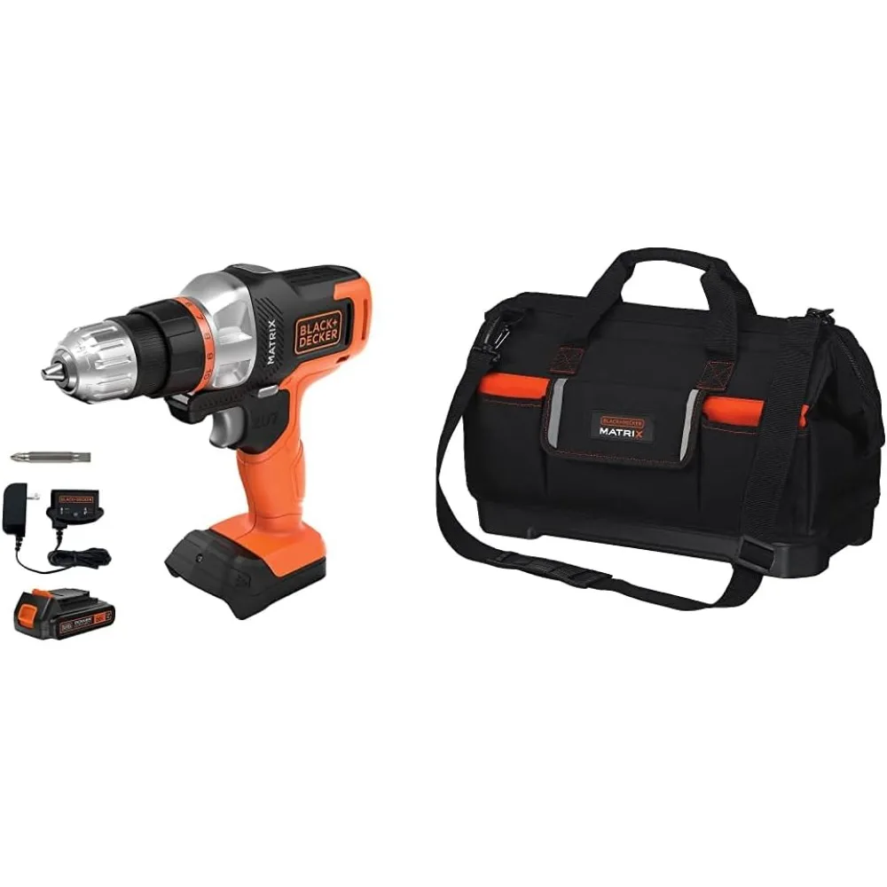 BLACK+DECKER 20V MAX Matrix Cordless Drill/Driver with Tool Tote and Wide-Mouth Bag