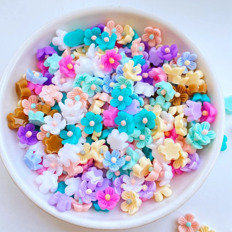 100pcs New Cute 9mm Resin Mini Flower Flat Back Cabochon Scrapbook Kawaii DIY Embellishments Accessories