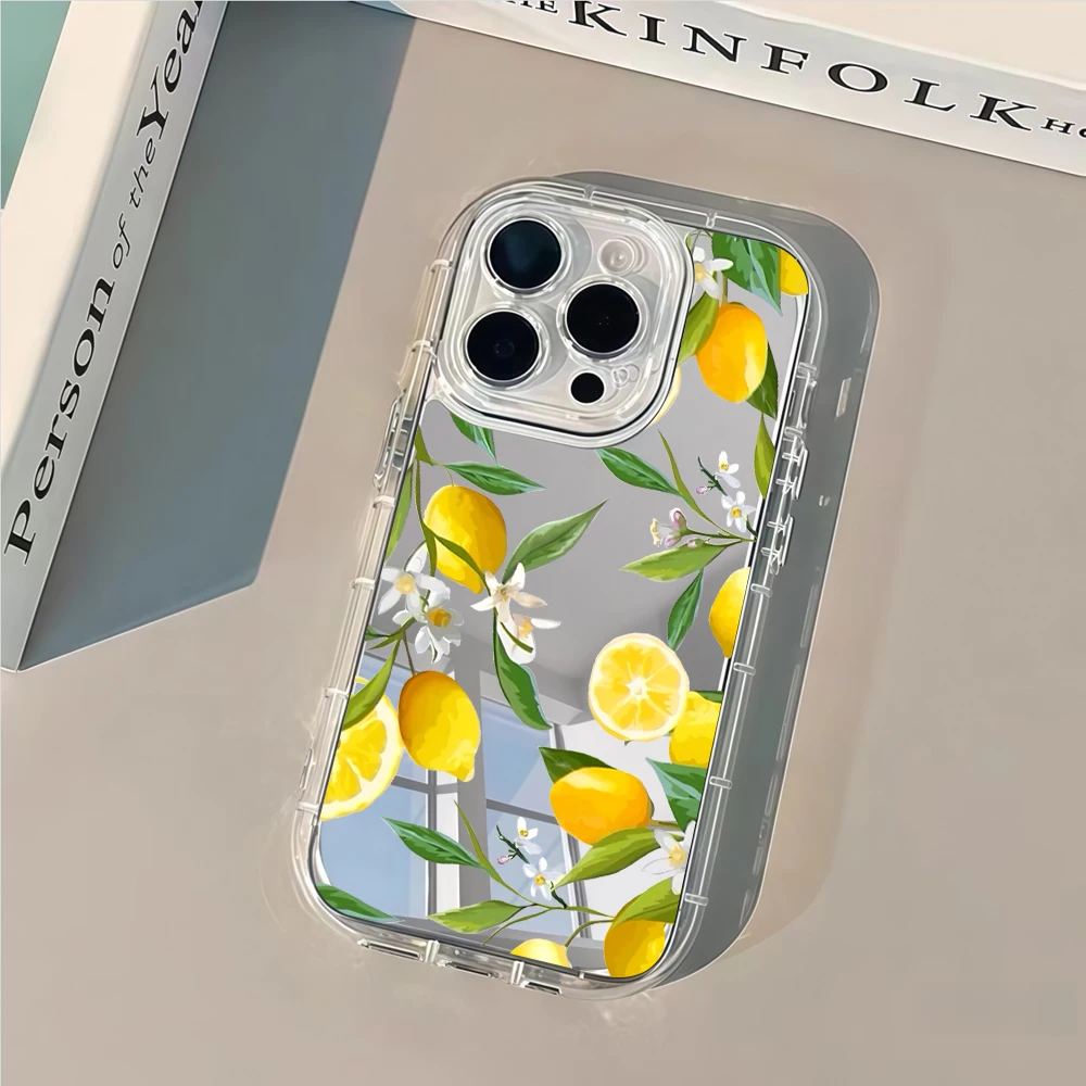 Lemon Blossoms Air Cushion Mirror Phone Case For iPhone 17 13 12 11 Pro Max 14 15 16 Pro XR XS 7 8 Plus 17Air Shockproof Cover