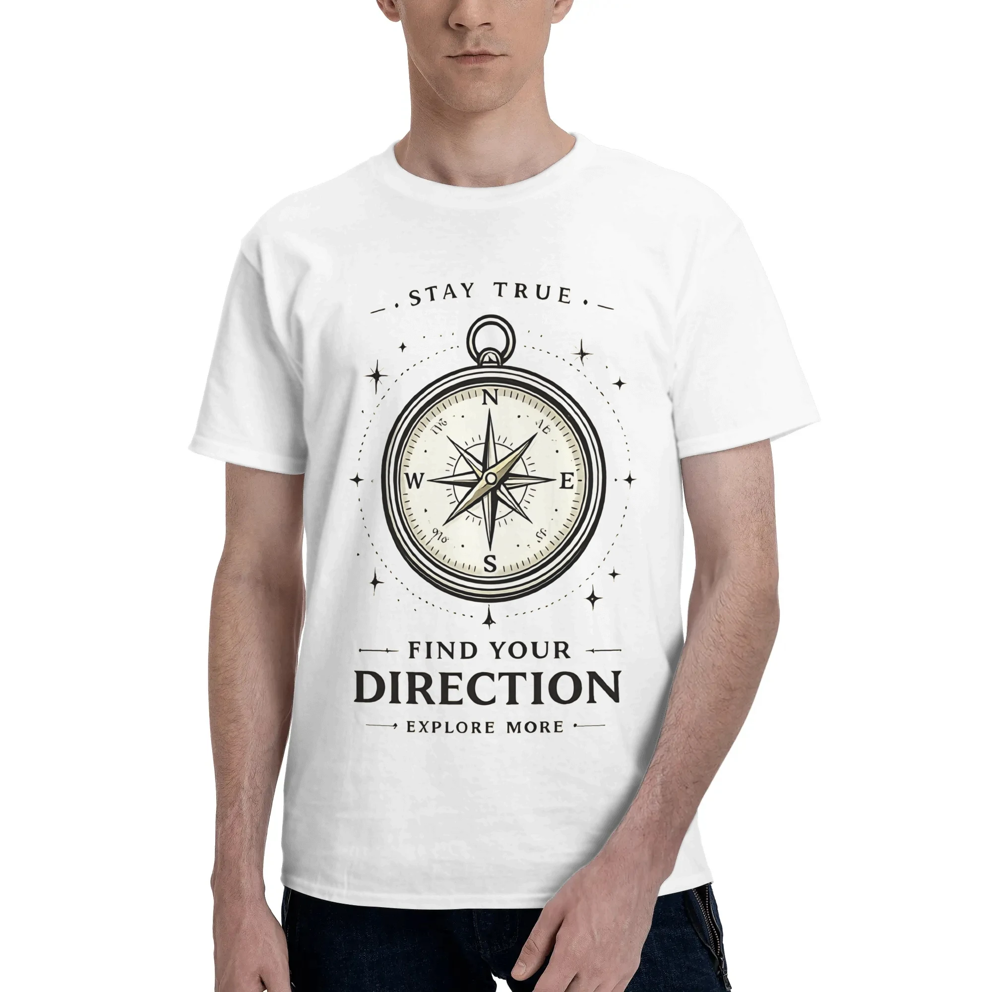 Vintage Compass Minimal Explorer  Men T Shirts Retro Compass Crazy Tees Short Sleeve Crew Neck Cotton Printed Clothing T-Shirt