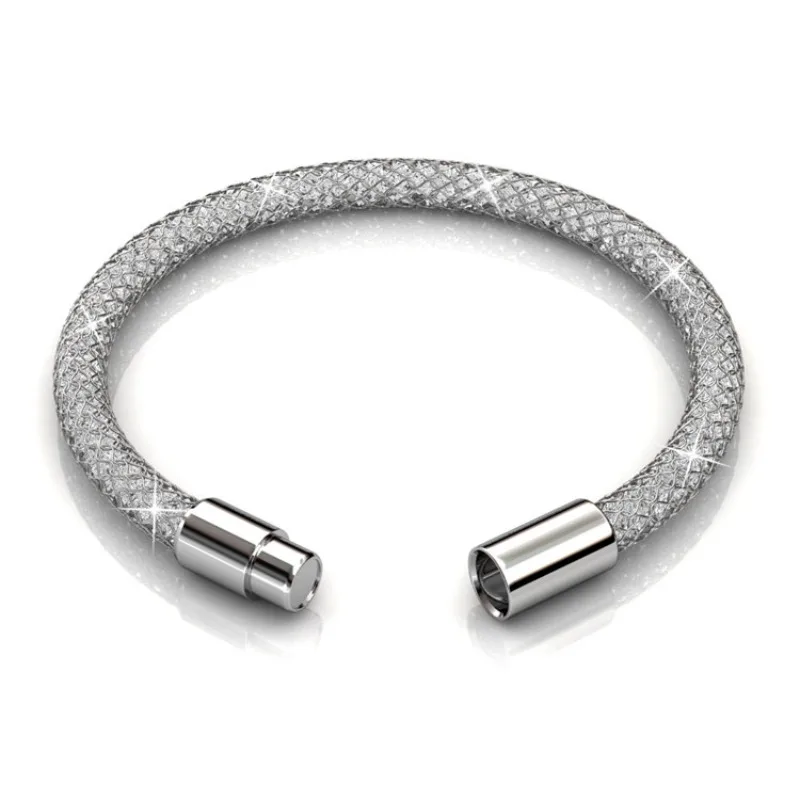 Daisini Net Chain Cuff Bangles Crystal Quality Brass with 18K Gold Plated Embellished with Premium Swarovski Crystals for Women